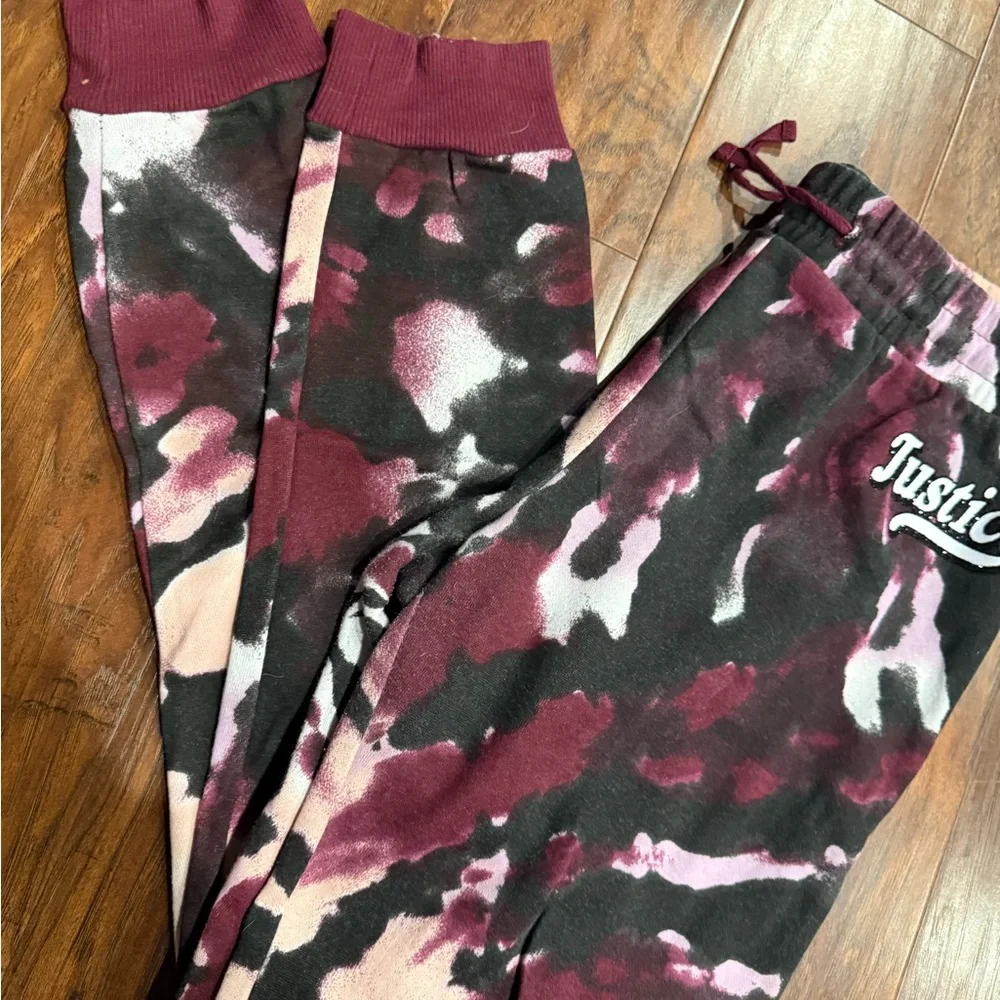 Justice Kids' Burgundy and Black Tie-Dye Joggers